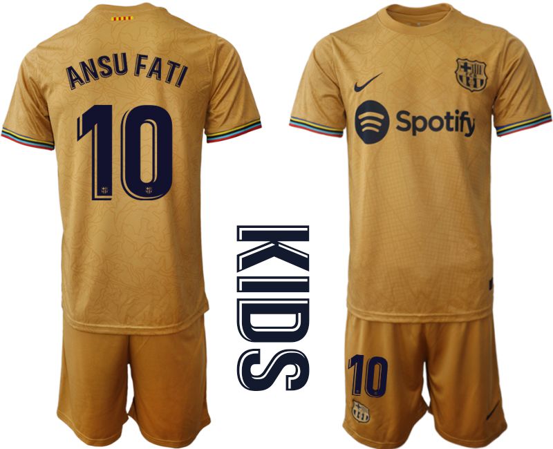 Youth 2022-2023 Club Barcelona away yellow 10 Soccer Jersey